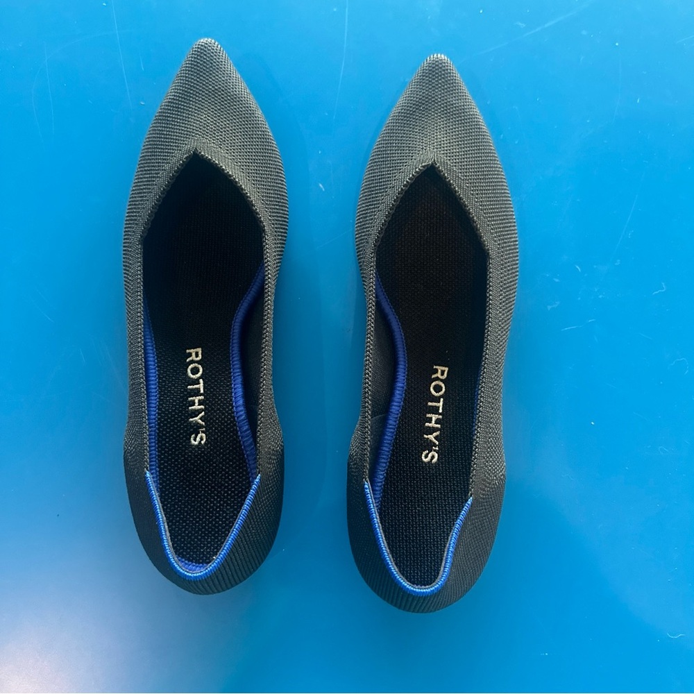 Rothy's Black Flats with Blue Trim